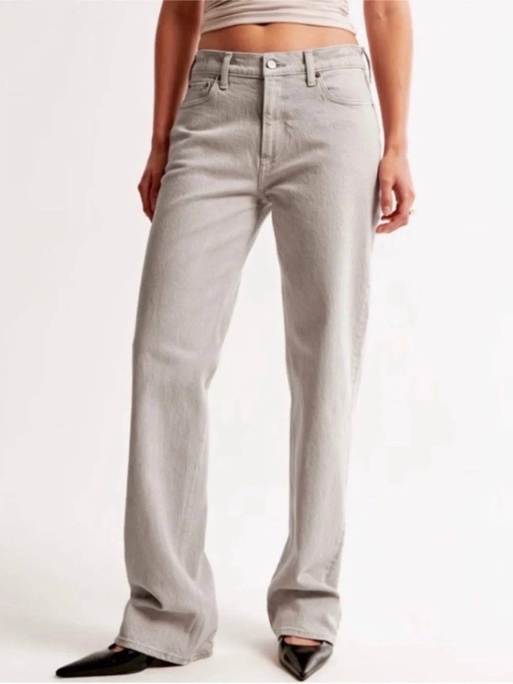 Abercrombie & Fitch Tan Curve Love Baggy Low Rise Jeans